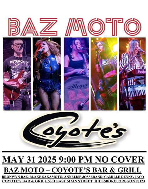 BAZ MOTO COYOTES BAR & GRILL MAY 31 2025 9:00 PM NO COVER, Coyote's Bar ...