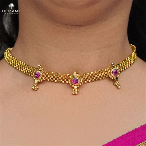 Traditional Maharashtrian Kolhapuri Micro Gold Plated Thushi Patta Gol ...