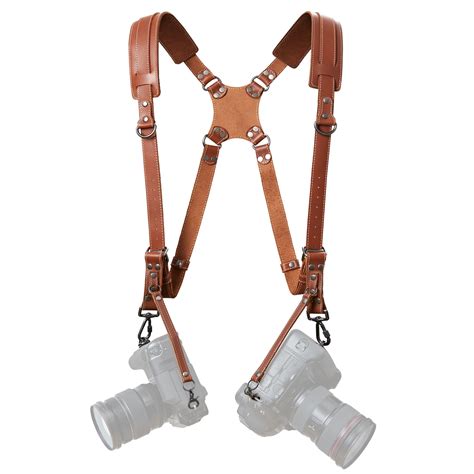 Padwa Lifestyle Tan Dual Camera Harness Strap for Two-Cameras - Dual Shoulder Full Grain Leather ...