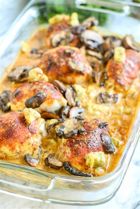 Mushroom Artichoke Chicken - Savory Baked Low Carb Recipe