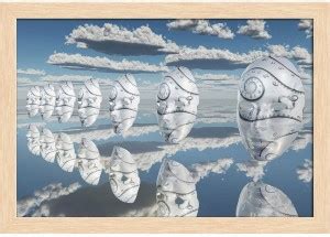 Surreal White Faces Float About Reflecting Surface Paper Poster Natural ...