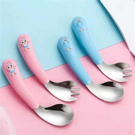 Baby Tableware Set: Stainless Steel Feeding Spoon and Fork