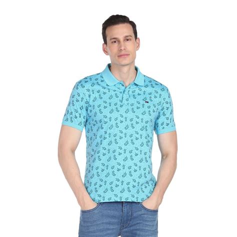 Buy AD By Arvind Men Blue Cotton Floral Print Polo Shirt Online