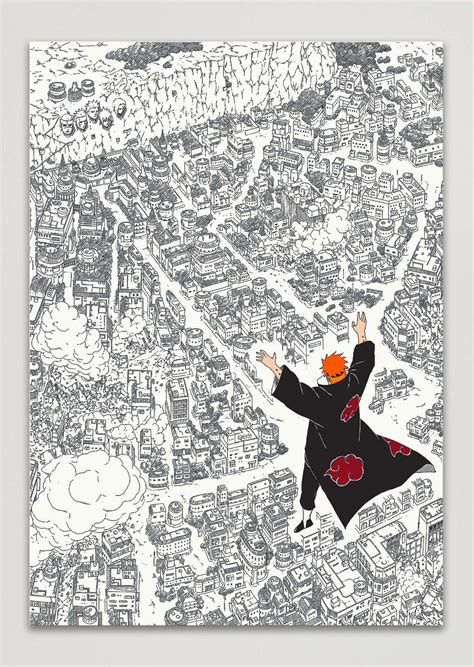 Akatsuki Pain attacks Leaf Village - Naruto Shippuden Anime Metal Post ...