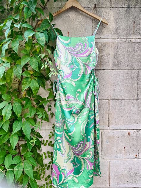 Christian Lacroix Green + Pink Dress With Paisley and Star Print, Cut ...