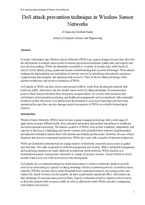 Term paper - DoS attack prevention technique in Wireless Sensor ...