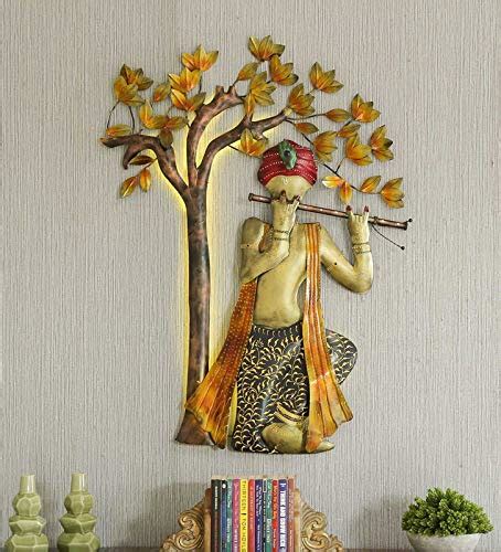 Indian Craft House Iron lord Krishna Playing Flute under Tree Wall Art ...