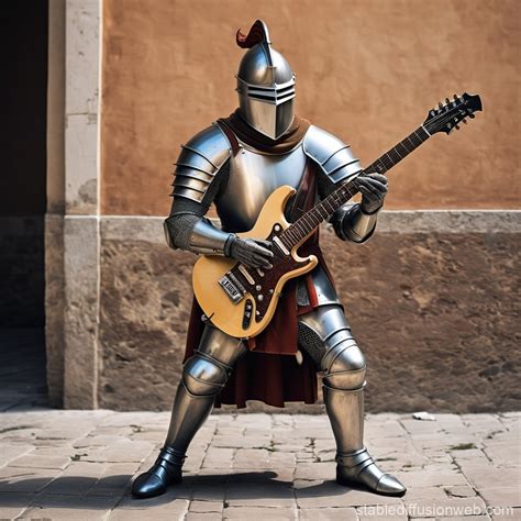 Italian Knight Plays Electric Guitar | Stable Diffusion Online - illustration of knights with electrical swords