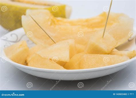 Growing Mature Golden Yellow Chinese Hami Melon Stock Photo - Image of ...