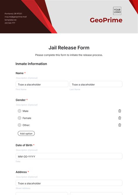 Free Jail Release Form Template to Edit Online