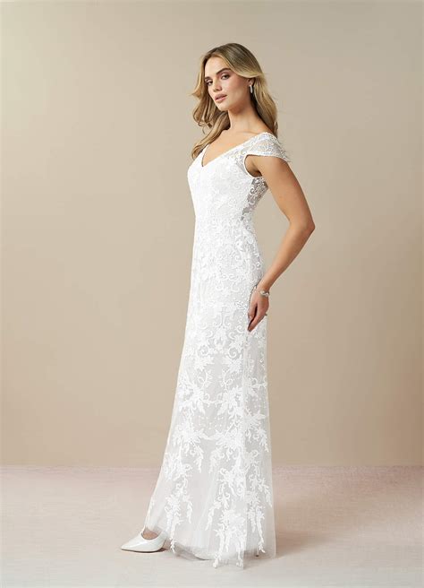 Diamond White Azazie Devonna Sheath V-Neck Sequins Lace Floor-Length ...