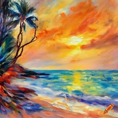 Colorful tropical beach in 1960s renoir art style on Craiyon