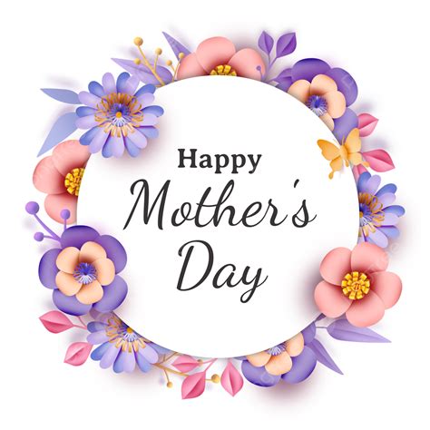 Mothers Day Floral PNG Image, Mothers Day Paper Cut Floral Round Border ...