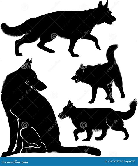 Set of Dog Silhouettes German Shepherd Dogs Stock Vector - Illustration of drawing, graphic ... - silhouette of german shepherd