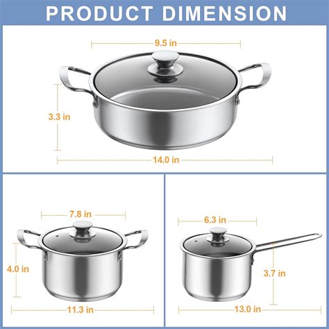 Buy Stainless Steel Cookware Set, 6 Piece Nonstick Kitchen Induction ...
