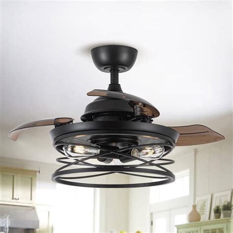 Buy Petra 36 in. Indoor Black Caged Retractable Ceiling Fan with Light ...
