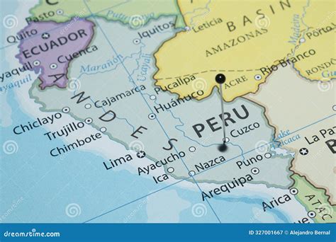 Close Up To a Cuzco City with a Black Pin Needle into Peru Map Stock ...