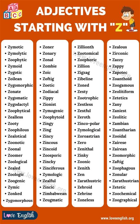 Adjectives that Start with Z: Helpful List of 100 Adjectives Starting ...