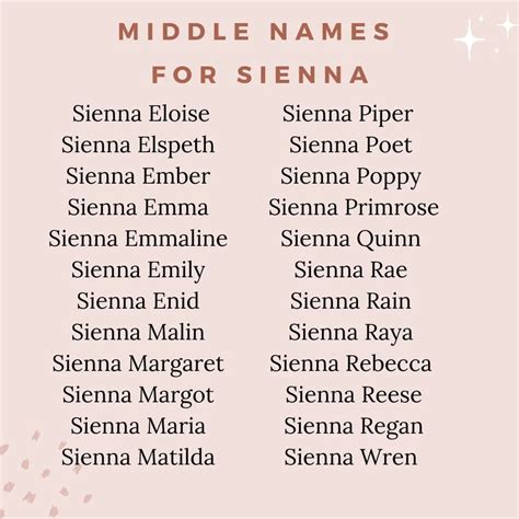 Middle Names For Sienna: 200+ Ideas You’ll Love - The Mummy Bubble