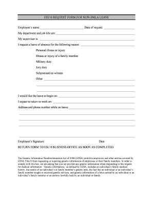 Fillable Online non fmla leave request form Fax Email Print - pdfFiller