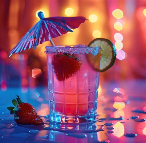 A strawberry cocktail with an umbrella and a lime | Premium AI ...