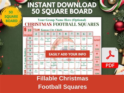 50 Football Squares Template Printable Editable PDF Christmas Football ...