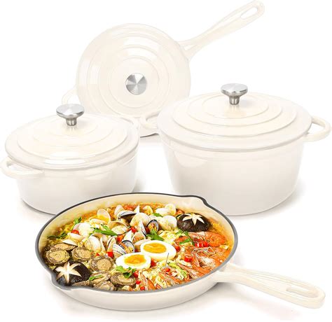 Amazon.com: Hisencn Enameled Cast Iron Cookware Set - 7-Piece ...