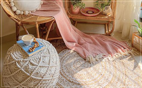 Buy SASHAA WORLD Handwoven Jute Natural Reversible Rugs Round Braided ...
