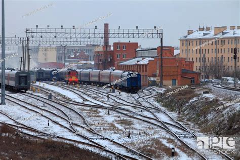 St. Petersburg, Russia December 12, 2018 Passenger trains to the ...