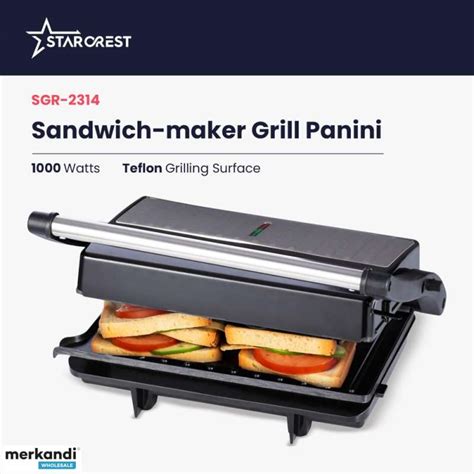 Sandwich maker Grill Panini, 1000 W, Non-stick plates, 180° opening ...