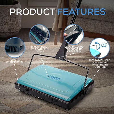 Carpet Sweeper Manual Cleaner Floor Cordless Duster Broom Pet Indoor ...