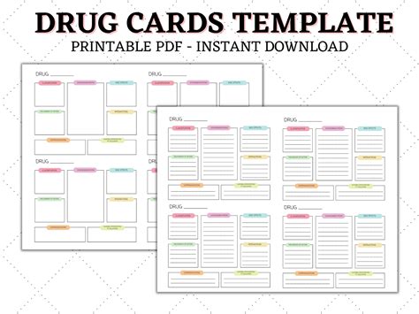Pharmacology Drug Card Template Nurse Student Study Guide - Etsy