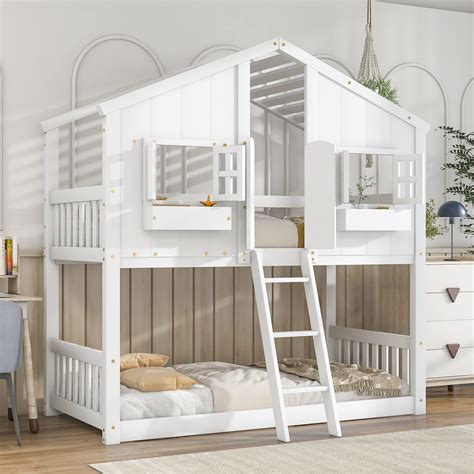 Amazon.com: House Bunk Beds Twin Over Twin Bunk Bed Frame with Ladder ...