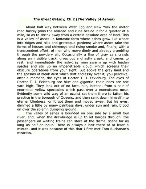 The Valley of Ashes text - The Great Gatsby, Ch (The Valley of Ashes ...