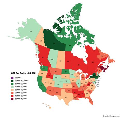 GDP per capita, US states and Canadian Provinces. BC and Ontario are on ...
