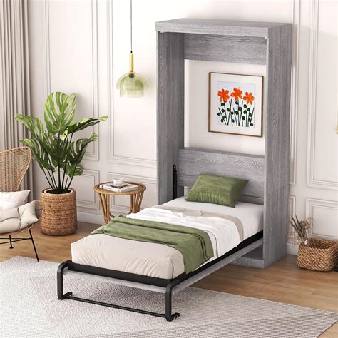 Amazon.com: Hlcodca Murphy Cabinet Bed with Metal Bed Frame, Twin Size Murphy Bed Can Be Folded ...