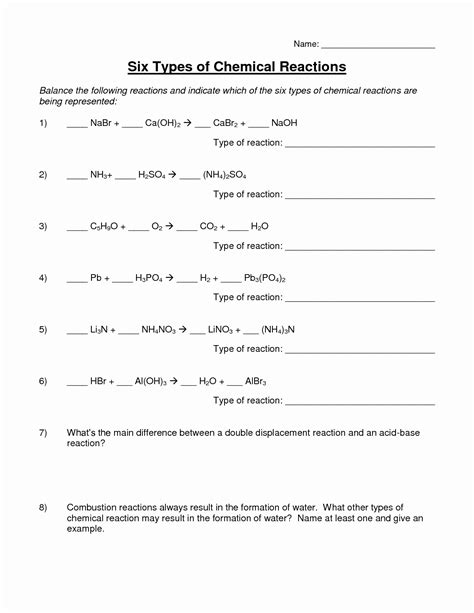 Chemical Reaction Type Worksheet Awesome 16 Best Of Types Chemical ...