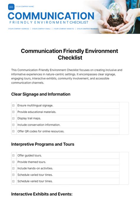 Free Communication Friendly Environment Checklist Template to Edit Online