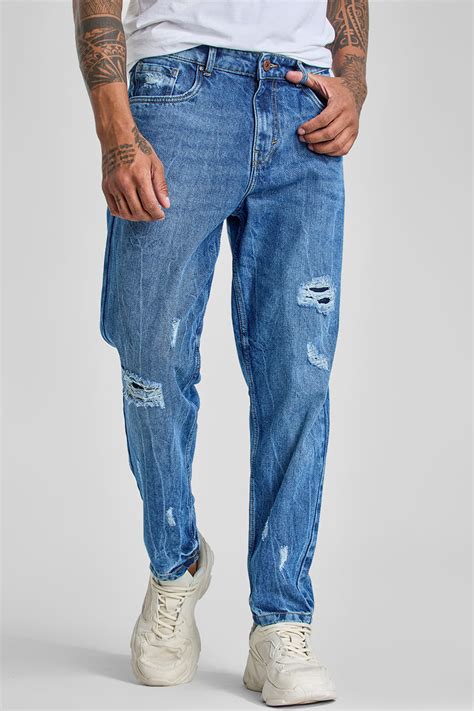 Buy Men's Blue Distressed Baggy Fit Jeans Online | Snitch – SNITCH