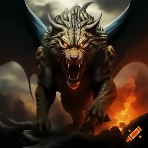 Mythical creature hybrid of tiger and fire dragon with powerful body ...