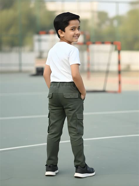 Boys' Olive Green Cargo Pants – Pintoo Garments