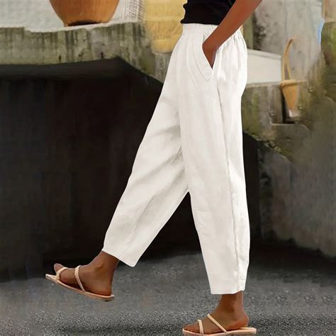 WXLWZYWL Linen Pants for Women Petite Length Lightweight Summer Baggy ...