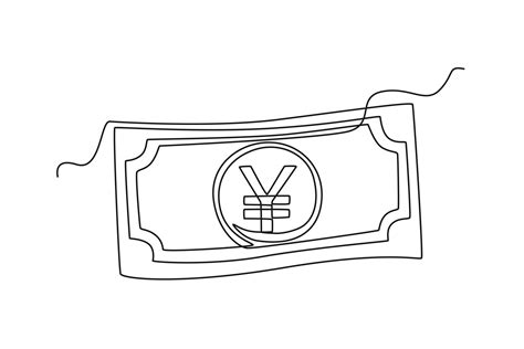 Single one-line drawing yen paper currency from Japan. Country currency concept continuous line ...