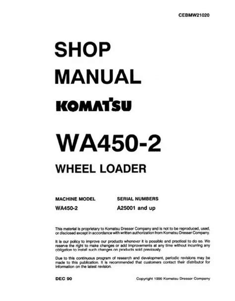 Komatsu WA450-2 Wheel Loader Pdf Repair and Service Manual Sn A25001 a