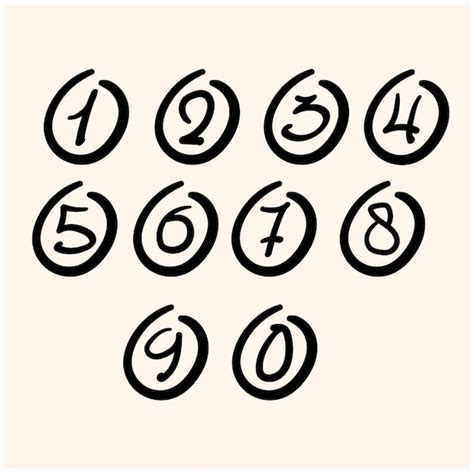 Scribble circle font hand drawn numbers black isolated vector | Premium ...
