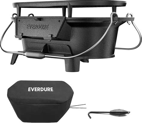 Everdure Oval Cast Iron Grill & Cover – Outdoor, Portable Charcoal ...