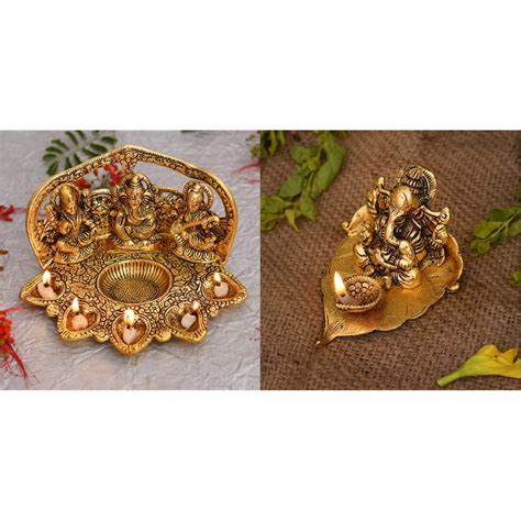 Buy Collectible India Laxmi Ganesh Saraswati Idol Diya Oil Lamp Deepak ...