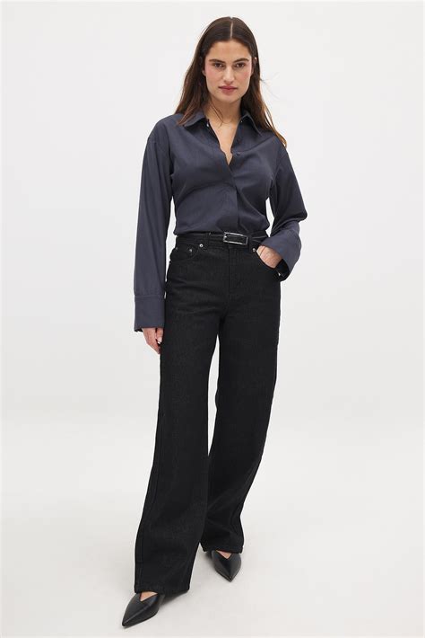 Straight Mid Waist Jeans Black | NA-KD