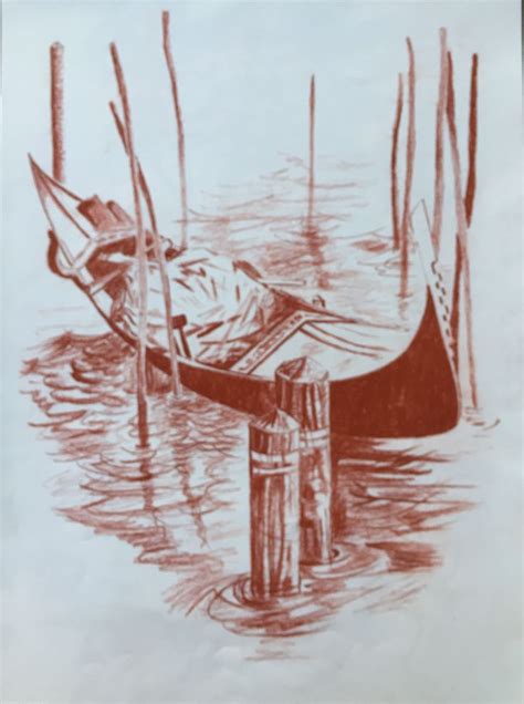 Disegno di una gondola con pali e boe