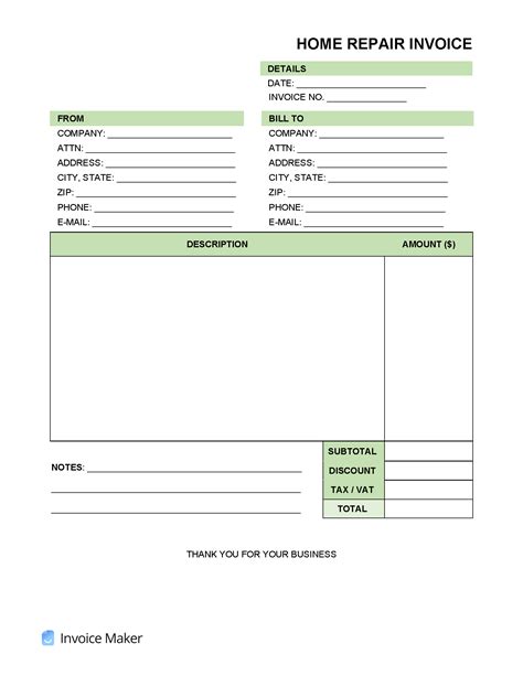 Repair Invoice Templates | Invoice Maker